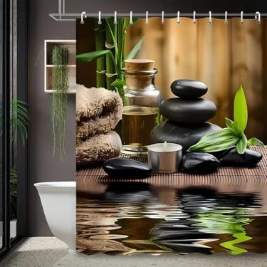 Imagem de Cortina de chuveiro Zen Stone, decoração de banheiro de tecido de poliéster com 12 ganchos, cortina de banho impermeável lavável na máquina 95 x 180 cm/L x A cortina de chuveiro moderna