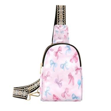 Imagem de CEBUGI Bolsa tiracolo feminina pequena com estampa de laço, pochete de couro, bolsa de peito para caminhadas, viagens ao ar livre