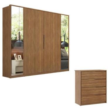 Imagem de Cômoda Atria e Guarda Roupa Casal Atrice 6 Portas 2 Portas em Espelho 