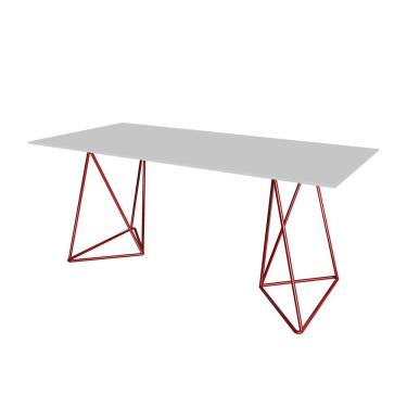 Imagem de Escrivaninha Bela Vista Cavalete Tampo Branco Base Ferro Vermelho - Cor: Branco