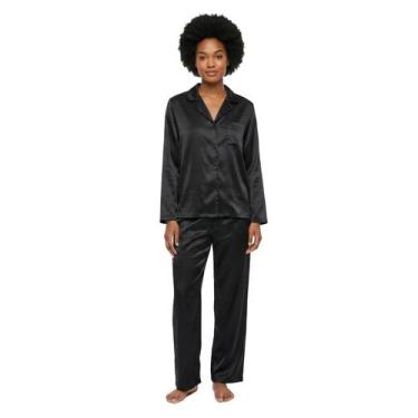 Imagem de Pijama Feminino Inverno Silk Cetim Luxo 100% Poliester Organiky Moda C
