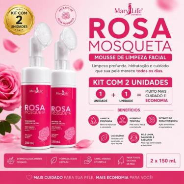 Imagem de Kit C/2 Mousse de Limpeza Facial Rosa Mosqueta Mary Life 150ml Espuma 