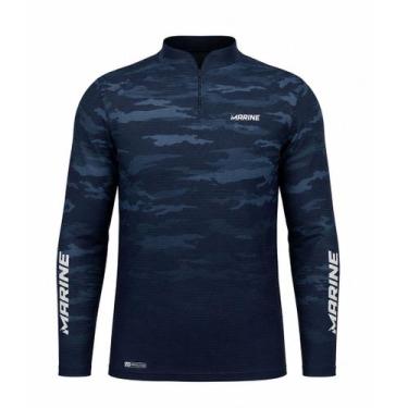 Imagem de Camisa Pesca Marine Sports Cammo Azul Proteção UV FPS 50+ Dryout, G, C