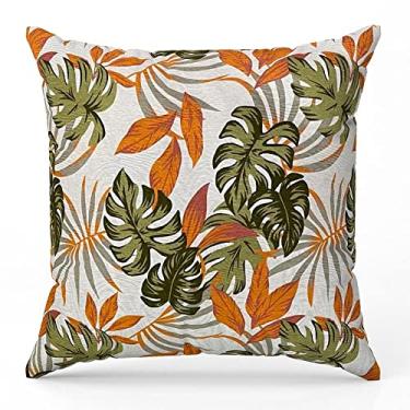 Imagem de Kit 2 Capas De Almofada 60x60 Decorativa Folhagem Verde Bege