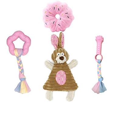 Imagem de Brinquedos para filhotes de cachorro para dentição, brinquedos de mastigar para cães pequenos, rosa, 4 peças