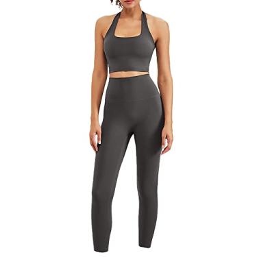 Imagem de Yajun Roupas esportivas femininas de ioga roupas de treino legging levanta bumbum sem costura sutiã fitness academia manga longa 3 peças agasalho, preto, P (peito: 66 cm)
