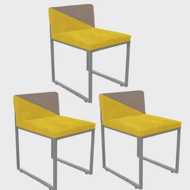 Imagem de Kit 03 Cadeira Office Lee Duo Sala de Jantar Industrial Ferro Prata Sintético Amarelo e Bege - Ahazzo Móveis