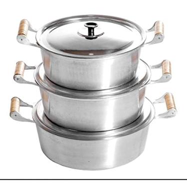 Imagem de Conjunto Jogo Panelas Grande Alumínio Batido Fundido Grosso 3pçs