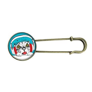 Imagem de Fone de ouvido vermelho preto protege animal amante de animais de estimação, broche de metal retrô