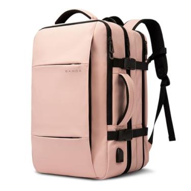 Imagem de BANGE Mochila Executiva Masculina Reforçada de 40L Expansível Antifurto Impermeável para Notebooks de Até 17.3 Polegadas - Rosa