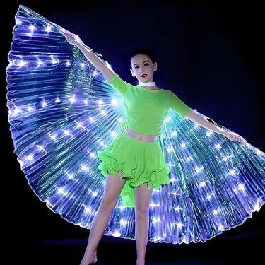 Imagem de Asas de LED Isis, asas de borboleta de LED coloridas iluminadas, asas leves de dança do ventre, asas de dança de anjo brilhantes com bastão telescópico para adultos, crianças, palco, carnaval,