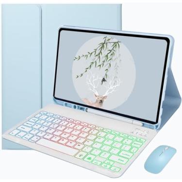 Imagem de Capa teclado for Samsnug Galexy Tab S6 Lite 10.4 polegadas Bluetooth Teclado retroiluminado colorido com Suporte para Caneta S, mouse Bluetooth, Azul