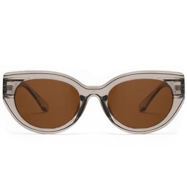 Imagem de Cyxus Óculos de sol com proteção UV 2024 moderno estilo vintage armação oval 99% UVA UVB para homens e mulheres 1159, Armação cinza 1159 - Lente marrom, Medium