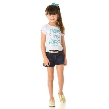 Imagem de Blusa Infantil Verão com Silk e Bordado Make Me Happy Tam 4 a 8 - Quebra Cabeça-Feminino