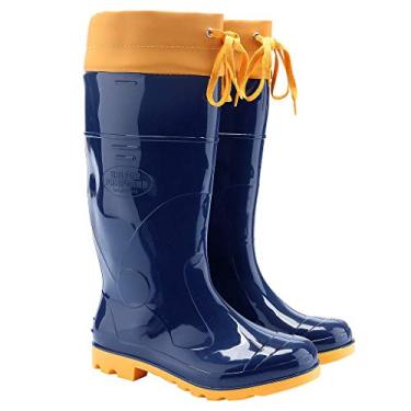 Imagem de Bota Galocha Pvc Leve Impermeável com amarra Azul/Amarelo - Azul - 46/47
