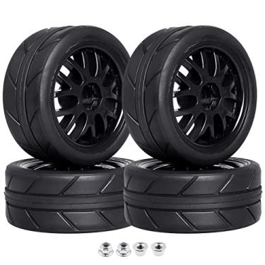 Imagem de CrazyHobby Pre-Glued OD 2.56" 12mm Hex Wheels Rims & Rubber Tires 26mm for 1/10 Scale On Road Racing Car Drift RC Touring Car, Set of 4 (Color C)