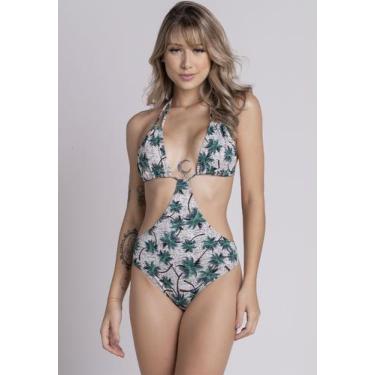 Imagem de Maiô Engana Mamãe Estampado Recorte Lateral Verão - WLS Modas, GG, Bra