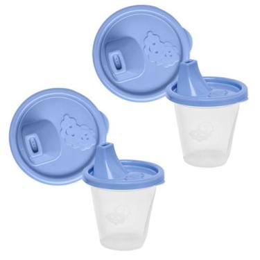Imagem de Kit 4 Copos Infantil Azul Com Bico Dosador 245ml 10,5x8 Cm - Jaguar