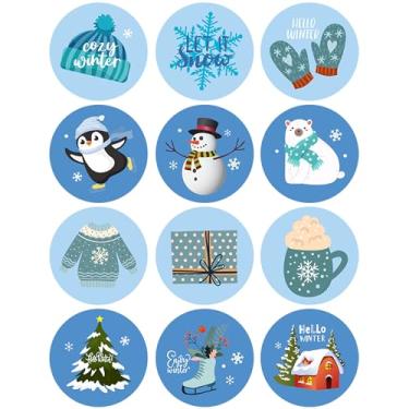 Imagem de Lucleag Hello Winter Stickers for Kids, Round Circle Winter Stickers for Envelope, 12 Styles Winter Elements Stickers for Candy Goodies Envelope Seals Gift Card Stickers Winter Party Decor 360pcs