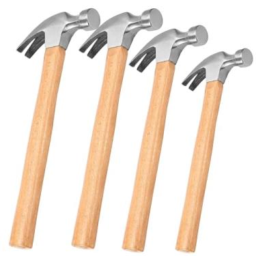 Imagem de FUNSUEI Conjunto de 4 martelos, martelo de garra reta, martelo de garra de aço carbono com cabo de madeira para pregos, marcenaria, conserto