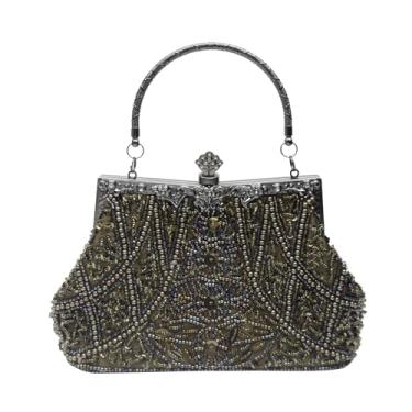 Imagem de CORIOS Bolsa feminina vintage com contas da década de 1920, bolsa clutch de pérola, de lantejoulas, bolsa de casamento, Verde, Large