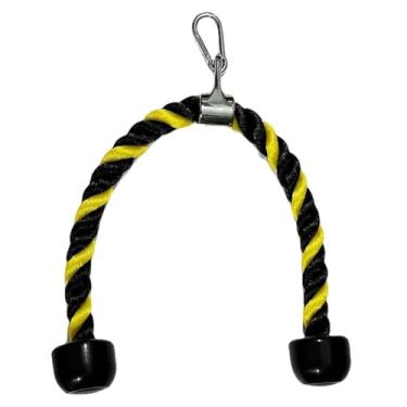 Imagem de Acessórios de cabo de corda trícep acessórios para máquina para academia em casa, corda de tríceps de 68 cm para fixação do sistema de polia, acessório de puxar para baixo, acessórios de máquina de cabo, aptidão de peso com alças pulldown (amarelo e preto)
