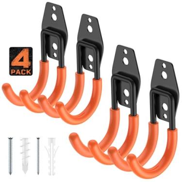 Imagem de Cpais Ganchos de garagem resistentes de aço utilitário para montagem na parede com revestimento antiderrapante, armazenamento mais quintal, jardim e ferramentas elétricas e para pendurar mangueira