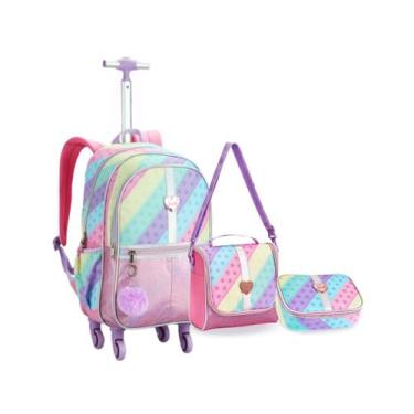 Imagem de Kit Mochila Rodinha 360 Juvenil Holografica Colorida Meninas - Denlex,