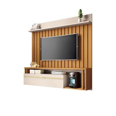 Imagem de Painel Suspenso Ripado Sala Estar TV Até 55 Polegadas Com Prateleira C/ 1 Porta Self