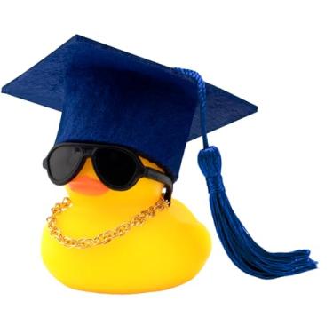 Imagem de wonuu Car Dashboard Decorations Colorful Graduation Hat Rubber Ducks, Rubber Ducky for Car Ornament Cute Duck with Hat, Necklace, Glasses, for Bachelor, Graduates, Master, Doctor, Ph.D, Dark Blue