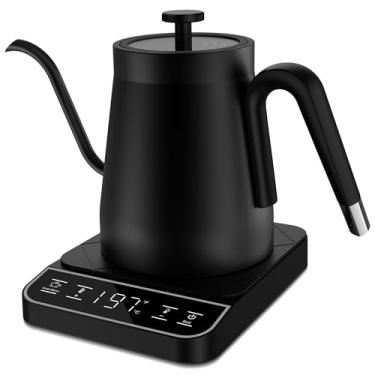 Imagem de binROC Chaleira elétrica pescoço de ganso, ± 1 ° C, controle de temperatura, 1 clique, 91 °C, chaleira para café e chá, caldeira de água quente, aquecimento rápido interno de aço inoxidável e mantém