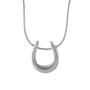 Imagem de CikSco Colar com pingente de ferradura em U banhado a ouro 18 K de aço inoxidável feminino delicado pequeno cavalo da sorte colar com pingente minimalista joia moderna, Aço inoxidável, Sem Pedra