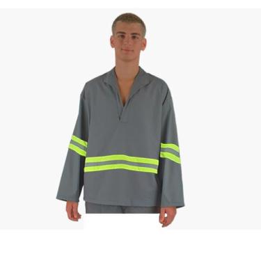 Imagem de Camisa Brim Manga Longa Cinza Com Faixa Refletiva - Triane Roupas Func