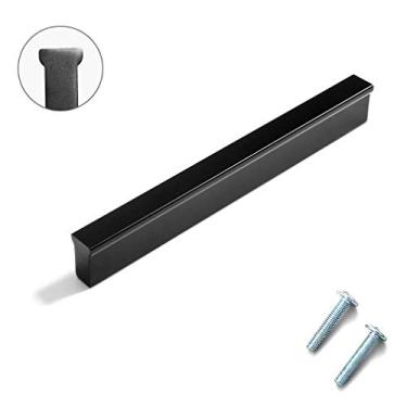 Imagem de Puxador em T para móveis simples e modernos, puxadores de porta de armário de gaveta de banheiro de liga de alumínio, puxadores de armário de guarda-roupa de cômoda, com parafusos, preto fosco (centro