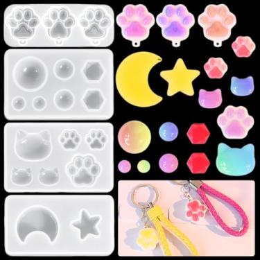 Imagem de DeryArcle 4 peças de moldes de resina de joias, brincos de pata de gato, moldes de silicone, kit de moldes de berloque de lua pequenas estrelas hemisfério molde de fundição de resina epóxi para