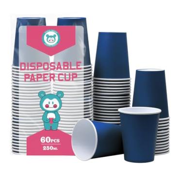 Imagem de Yuxitia Copos de papel descartáveis, 60 peças de copos de papel azuis para festa de casamento faça você mesmo piquenique churrasco viagem e evento 8 onças (azul marinho)