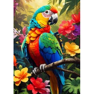 Imagem de Placa Decorativa Arara E Flores Foto Animais Aves Quarto Sala Decoração Poster