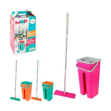 Imagem de Mop Flat Balde 5 litros Refis Com Cabo Extensível Inox Grande
