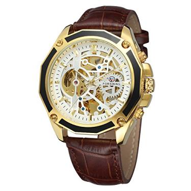 Imagem de FORSINING Relógio masculino esqueleto mecânico Reloj relógio masculino com movimento automático com pulseira de couro genuíno, Mecânico