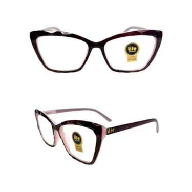 Imagem de Armação Óculos Grau Gatinho Ondulado Rosa comPreto Para Leitura Perto (+1.75)