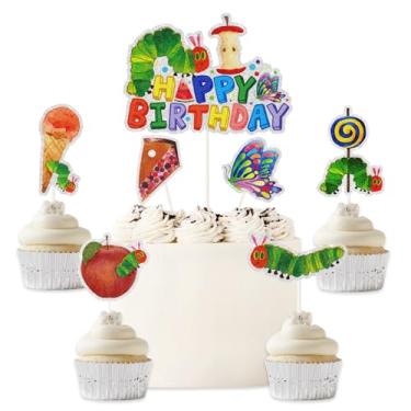 Imagem de Very Hungry Little Green Caterpillar Cake Topper Decorations - Cartoon Little Green Caterpillar Butterfly Cake Decor,Children's Reading Story Birthday Party Decorations