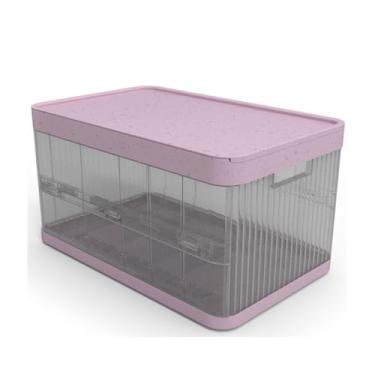 Imagem de Caixa Organizadora 21 Litros com Tampa e 2 Divisórias Removíveis – Empilhável, Transparente com Tampa – Plástico PP Resistente para Armário, Quarto ou Escritório (Rosa Purpurina)