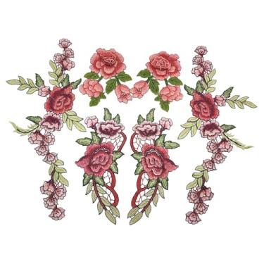 Imagem de YOOGCORETT 6 peças de remendos bordados de flores rosas costurados em apliques de flores enfeites de renda para bolsas roupas costura acessório faça você mesmo, vermelho