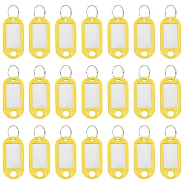Imagem de YELARXI Etiquetas de chave de plástico com etiqueta de anel dividido identificadores de janela identificadores de chaveiro, 4,7 x 2 mm, adequado para bagagem de nome (50 peças, amarelo)