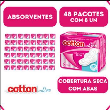 Imagem de Absorvente Cotton Cobertura Seca - Com Aba - Kit 48 - 8 Un