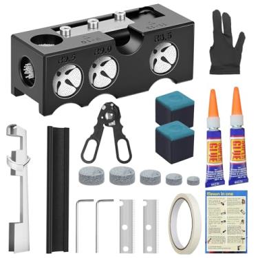 Imagem de Krbnk Modelador de ponta de taco de bilhar 11 em 1, kit de substituição de pontas de taco de piscina, kit de reparo de taco de sinuca, kit de substituição de pontas de taco de sinuca, acessórios para