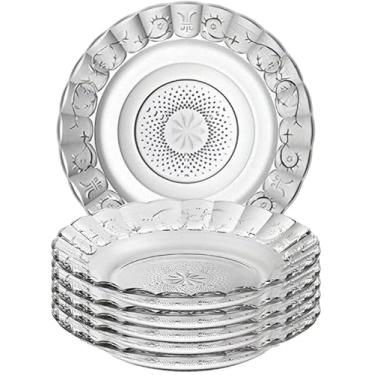 Imagem de Conjunto de Pratos Fundos de Vidro Peças Egípcios Estrela 21,5cm – Transparente com Relevo | Pratos Elegantes e Resistentes para Mesa Posta