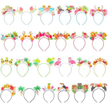 Imagem de Wavyknot 24 Pcs Hawaiian Party Headband Bulk Felt Luau Head Boppers Tiki Aloha Flamingo Headpieces Hair Accessories for Tropical Summer Beach Party Favors Supplies