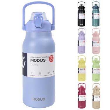 Imagem de Garrafa Térmica De Viagem Inox 1700ml Água Com Canudo (Azul Claro)