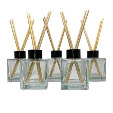 Imagem de KIT 05 Frasco de Vidro Cubo 100ML Tampa Luxo Para Aromatizador Difusor + Varetas(PRETO)